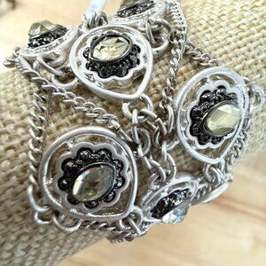 Jessica Simpson Silver-Tone Crystal Accent Toggle Charm Bracelet With Decorative